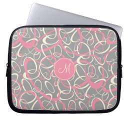 pink gray geometric loops pattern monogrammed laptop sleeve