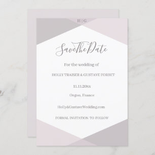 Pink Gray Geometric Monogram Save The Date Wedding Invitation