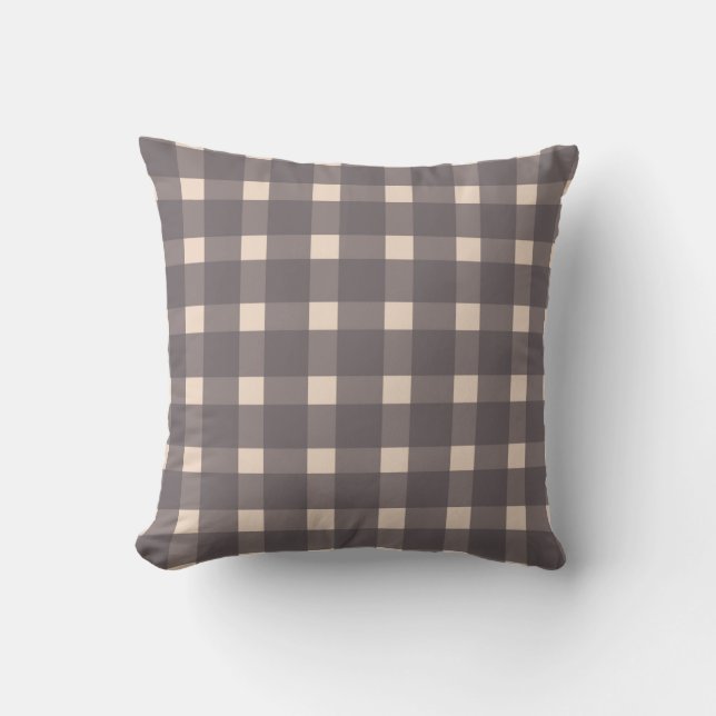 Pink Gray Gingham Pattern Throw Pillow (Front)