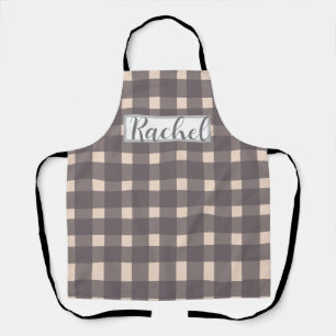 Pink Gray Gingham Personalized Apron