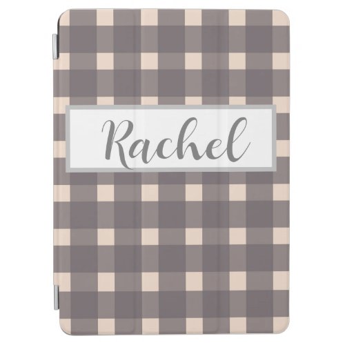 Pink Gray Gingham Personalized iPad Air Cover