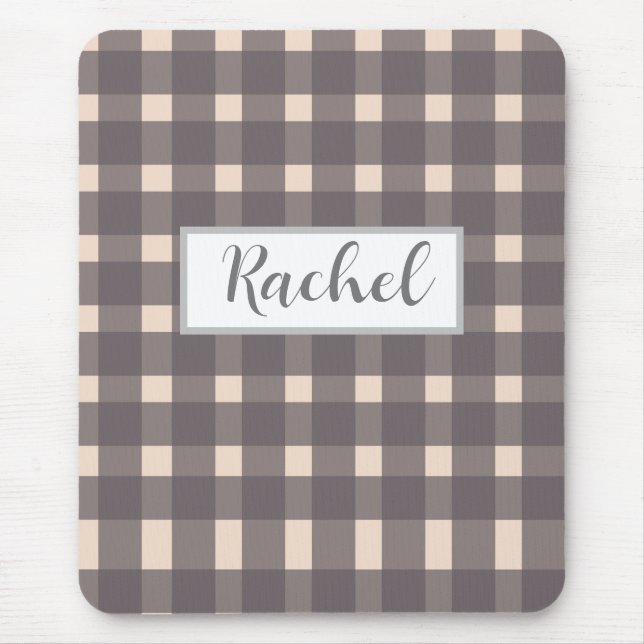 Pink Gray Gingham Personalized  Mouse Pad (Front)