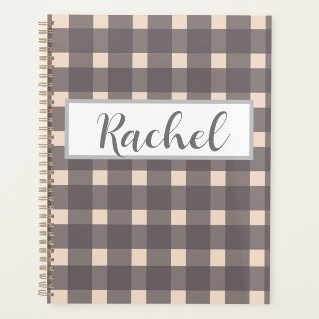 Pink Gray Gingham Personalized Planner (Front)