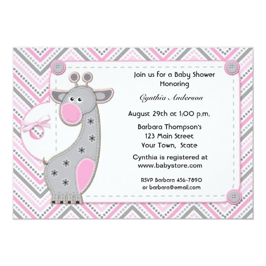 Pink Gray Giraffe Chevron Baby Shower Invitation | Zazzle.com