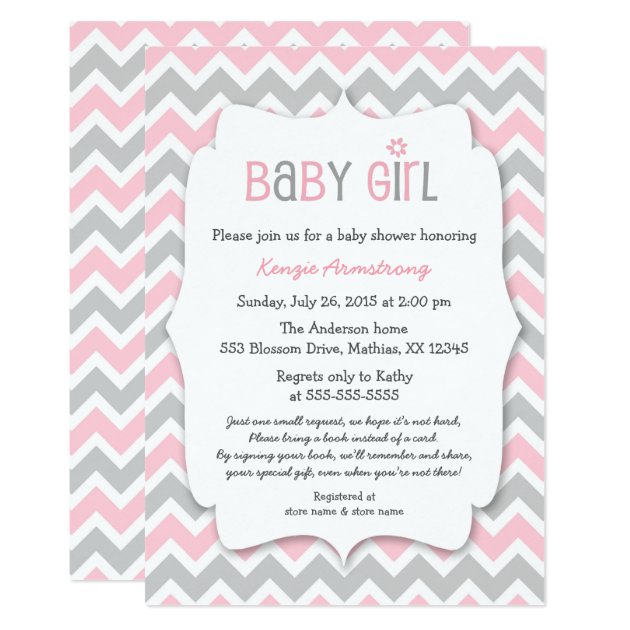 Pink Gray Girl Baby Shower Invites Bring A Book
