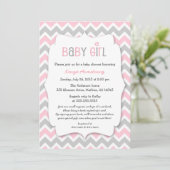 Pink Gray Girl Baby Shower Invites bring a book (Standing Front)