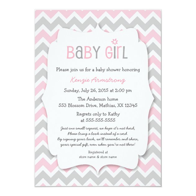 Pink Gray Girl Baby Shower Invites Bring A Book