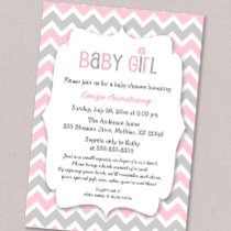 Pink Gray Girl Baby Shower Invites bring a book