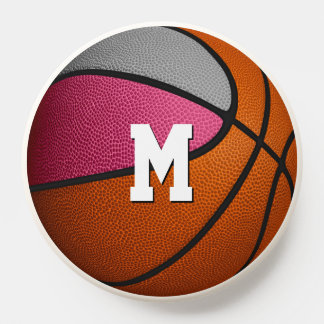 pink gray girls basketball monogrammed PopSocket