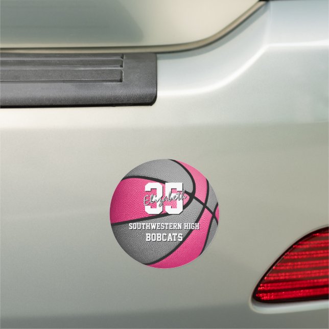 pink gray girls basketball team name car magnet (In Situ)