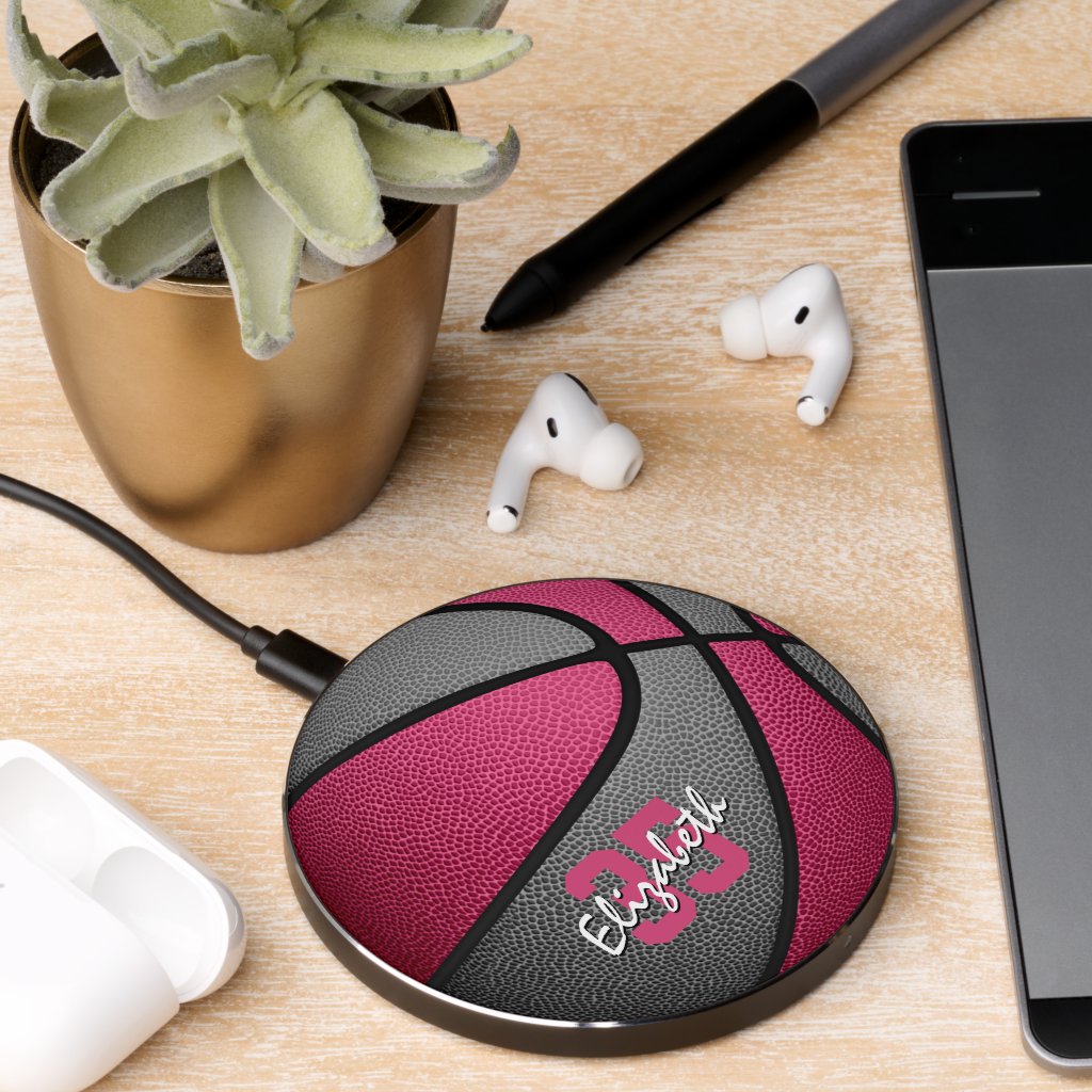 pink gray girls basketball tech accessories wireless charger