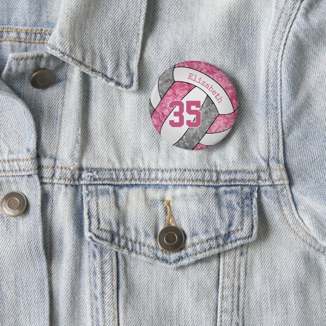 pink gray girls personalized volleyball button (In Situ)