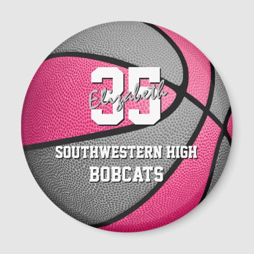 pink gray girls sports gifts basketball team name magnet