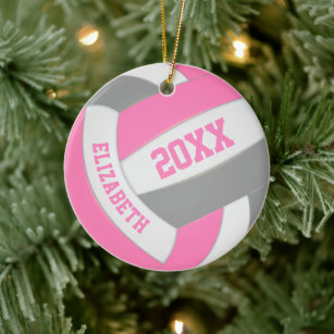 pink gray girls sports keepsake volleyball ceramic ornament