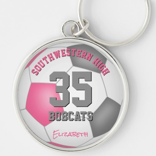 pink gray girls sports team name soccer keychain