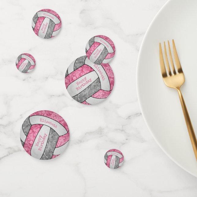 pink gray girls volleyball birthday party custom confetti (Group)