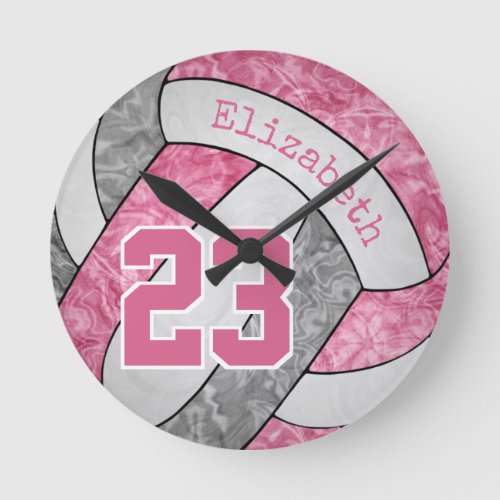 pink gray girls volleyball room decor round clock