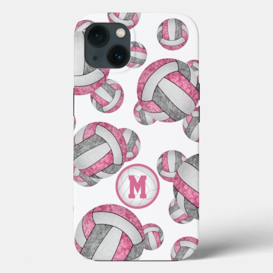 Pink gray girls volleyballs pattern gifts iPhone 13 case
