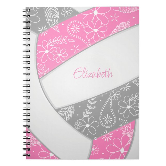 pink gray girly boho sports volleyball notebook (Front)