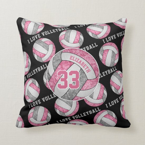 pink gray girly I love volleyball room decor Throw Pillow