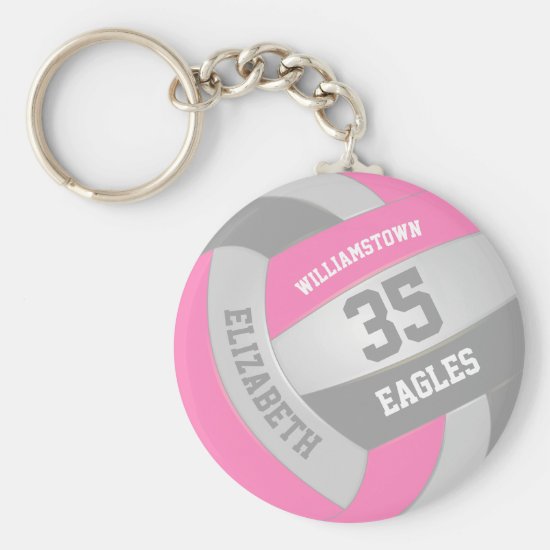 pink gray girly personalized team name volleyball keychain