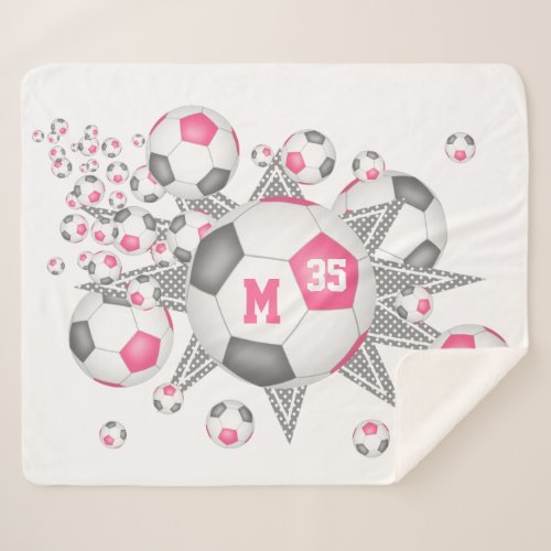 pink gray girly soccer ball blowout sports decor sherpa blanket