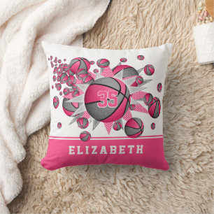 pink gray girly sports decor basketball blowout throw pillow