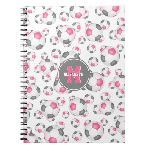 pink gray girly sports pattern soccer personalized notebook