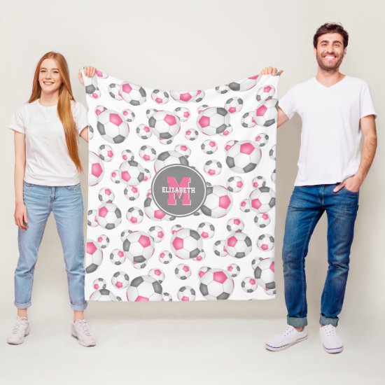 pink gray girly sports pattern soccer room decor fleece blanket