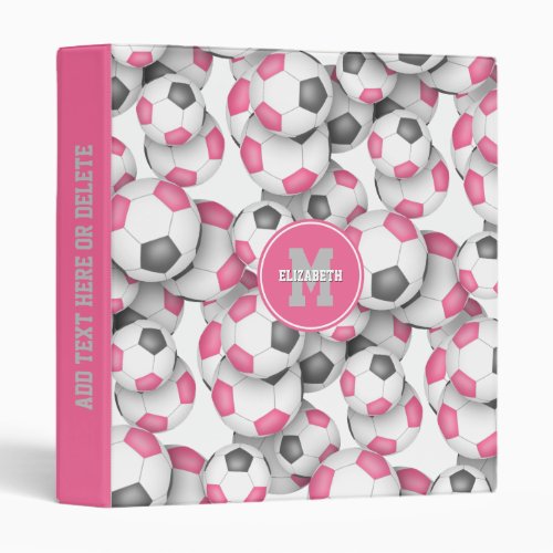 pink gray girly sports soccer balls back to school 3 ring binder