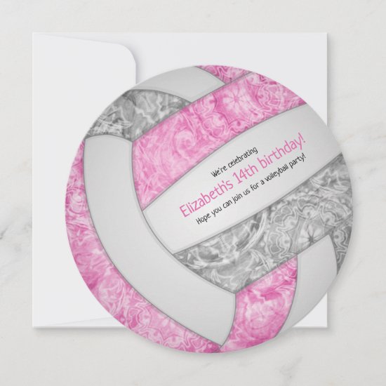 pink gray girly volleyball birthday party announcement