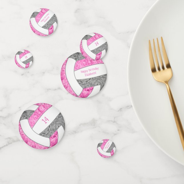 pink gray girly volleyball birthday party confetti (Group)
