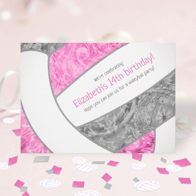 pink gray girly volleyball birthday party invitation (Creator Uploaded)