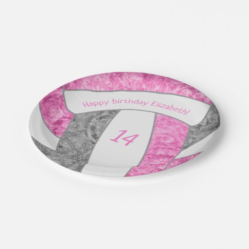 pink gray girly volleyball birthday party paper plates