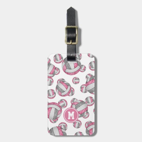 pink gray girly volleyballs pattern luggage tag