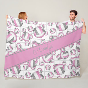Pink gray girly volleyballs pattern net accent fleece blanket
