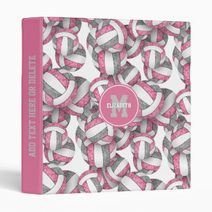 pink gray girly volleyballs pattern sporty 3 ring binder