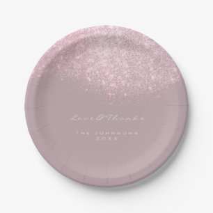 Pink Gray Glitter Birthday Mauve 16th Wedding Paper Plates