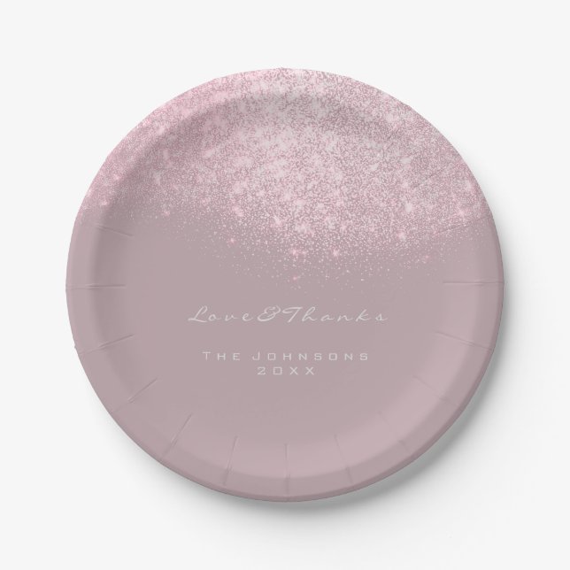Pink Gray Glitter Birthday Mauve 16th Wedding Paper Plates (Front)