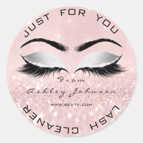 Pink Gray Glitter Blush Lashes Makeup Cleaner Classic Round Sticker