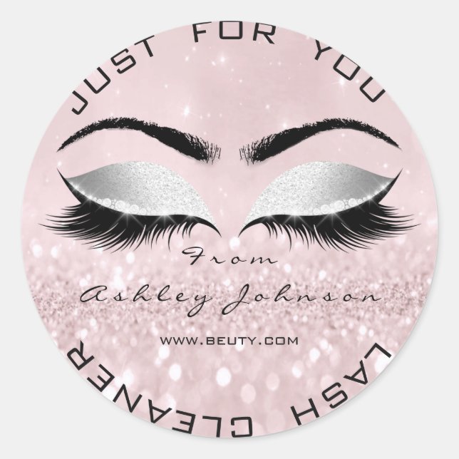 Pink Gray Glitter Blush Lashes Makeup Cleaner Classic Round Sticker (Front)
