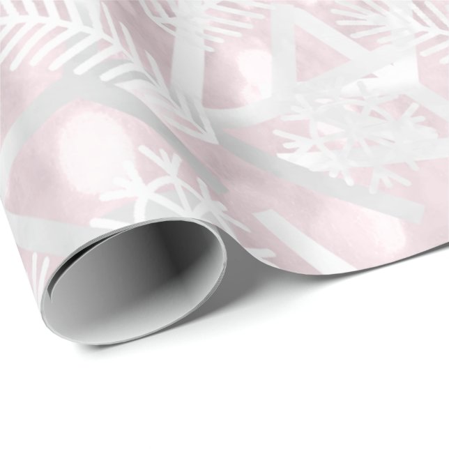 Pink Gray Glitter Christmas Holiday Snowflake Joy Wrapping Paper (Roll Corner)