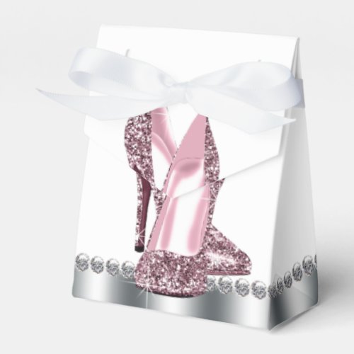 Pink Gray Glitter High Heel Shoe Favor Boxes