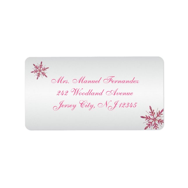 Pink, Gray Glitter Snowflakes Return Address Label (Front)