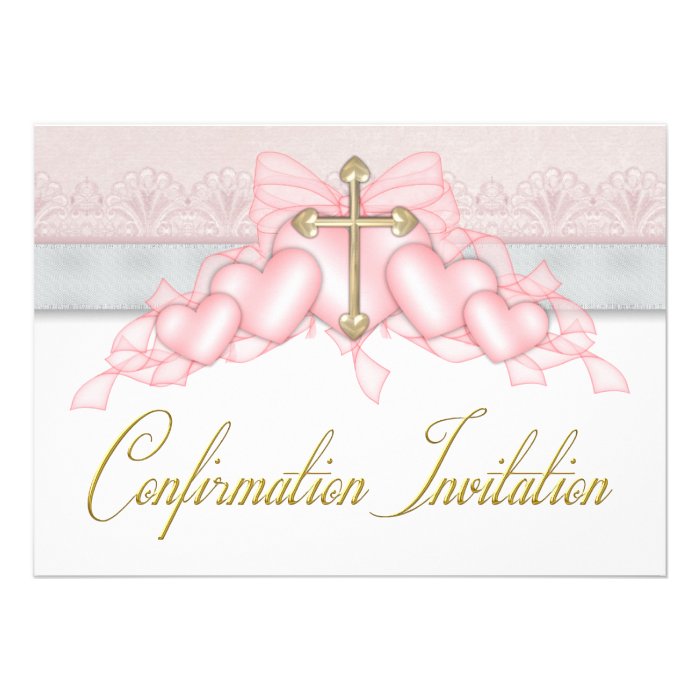 Pink Gray Gold Cross Girls Pink Confirmation Personalized Announcement