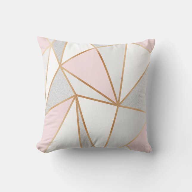 Pink, Gray & Gold Geo Throw Pillow (Front)