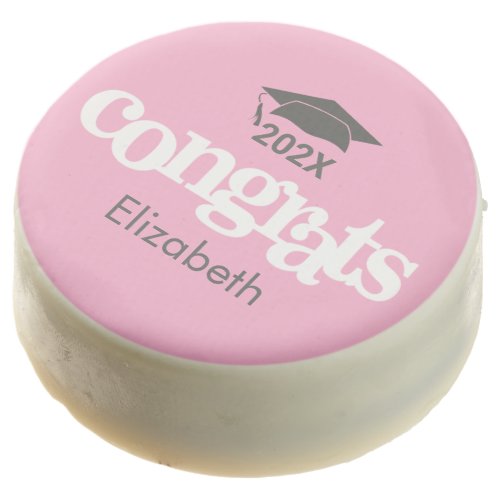 Pink Gray Graduation Congrats Bold Modern Name Chocolate Covered Oreo