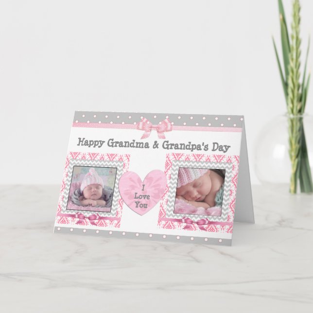 Pink & Gray Grandparent's Day "I Love You" Card (Front)