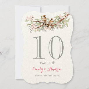 Pink Gray Green Love Bird Wedding Table Number