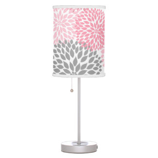 Pink Gray Grey Dahlia Floral mums lamp